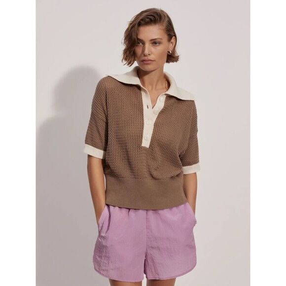 Varley Finch Knit Polo - Taupe Stone/ Whitecap Size XL - Picture 2 of 6